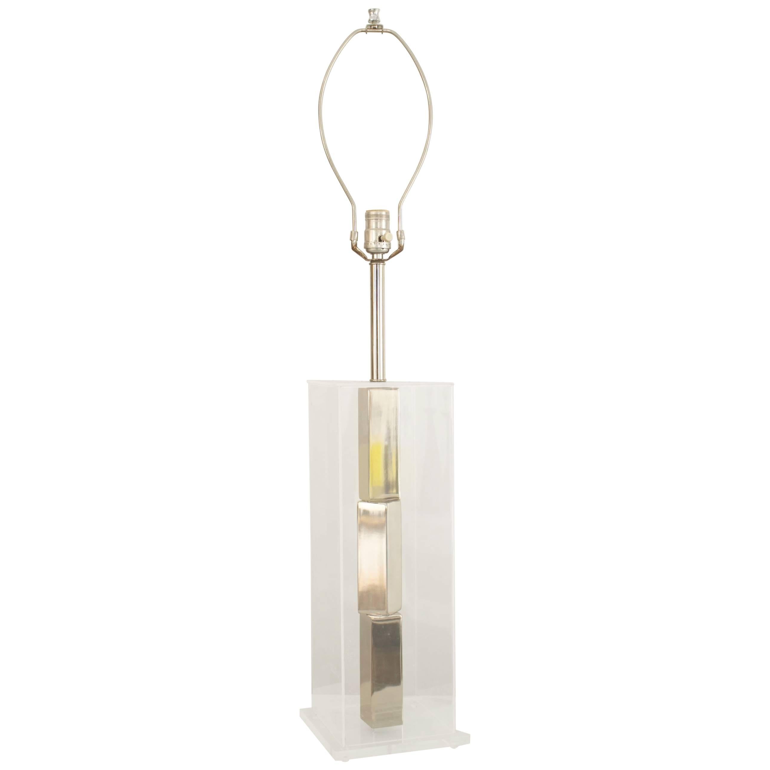 Lampe de bureau américaine Mid Century en Lucite et chrome