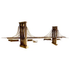 American Mid-Century Majestic Large Bronze Brooklyn Bridge Wall Sculpture
