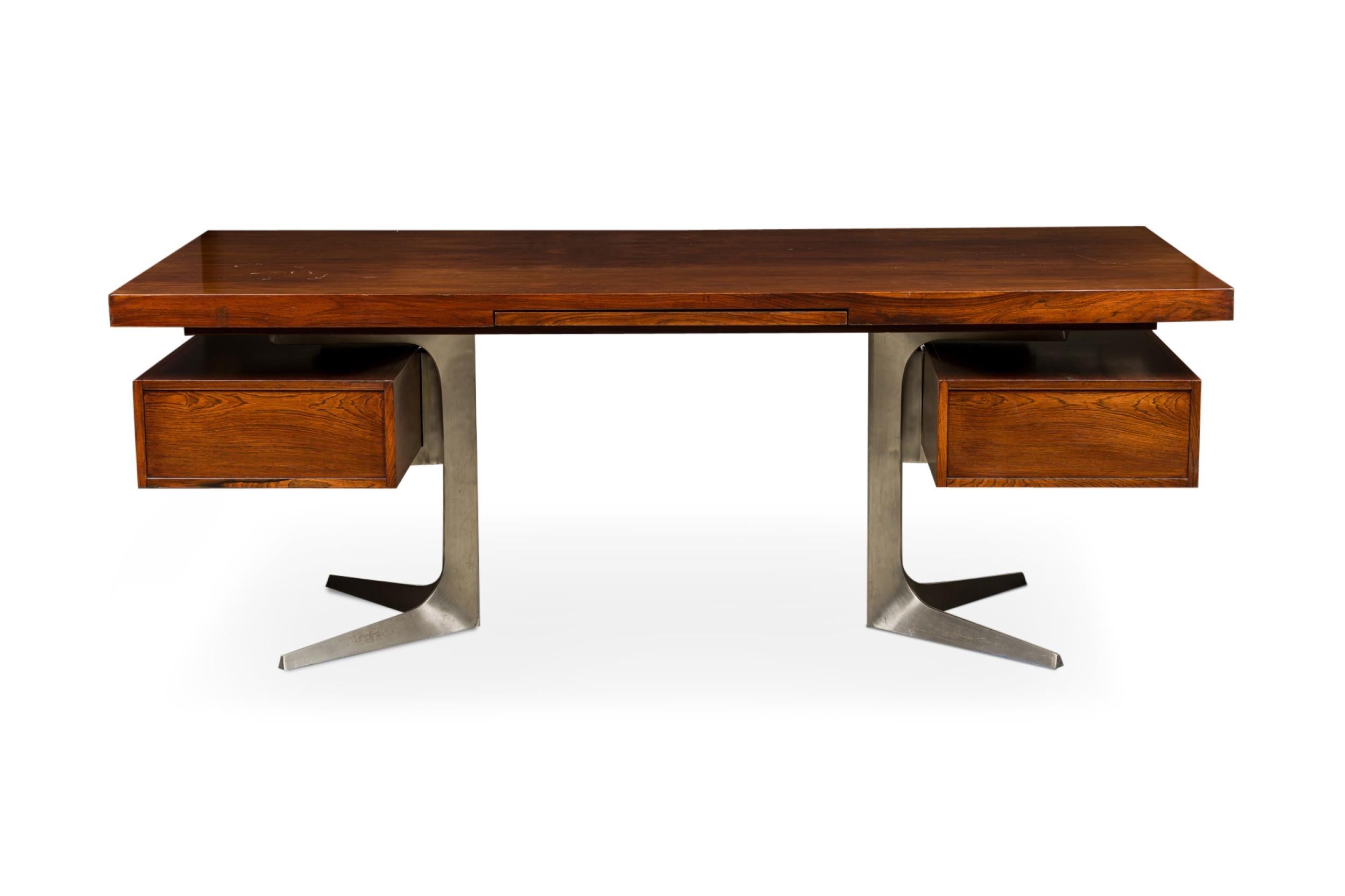 American Mid-Century Maple Executive Desk with Stainless Steel Legs In Good Condition For Sale In Queens, NY