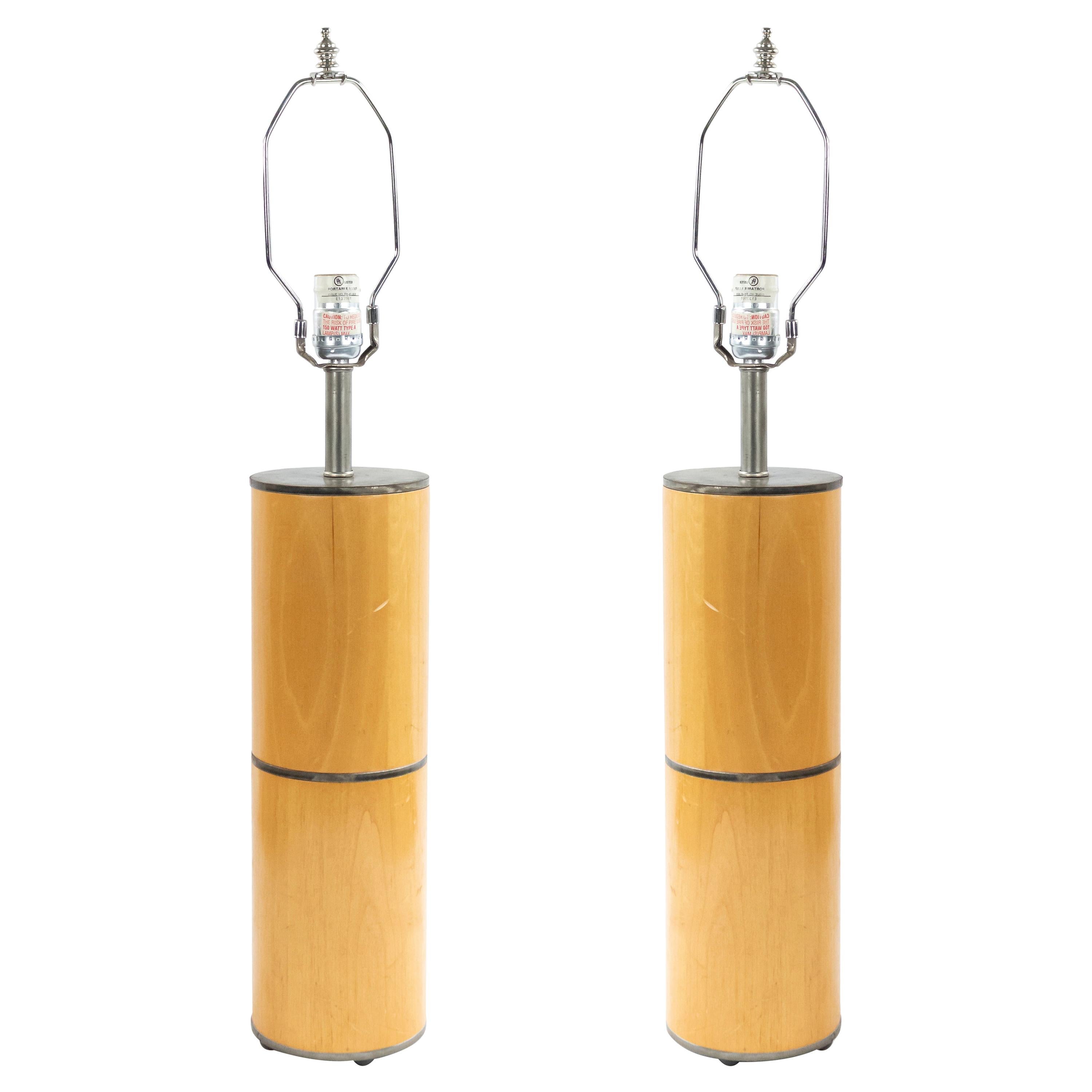 American Midcentury Maple Wood Table Lamps