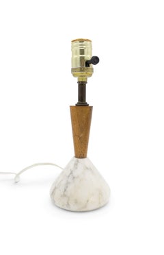 American Mid-Century Marble and Wood Table Lamp
