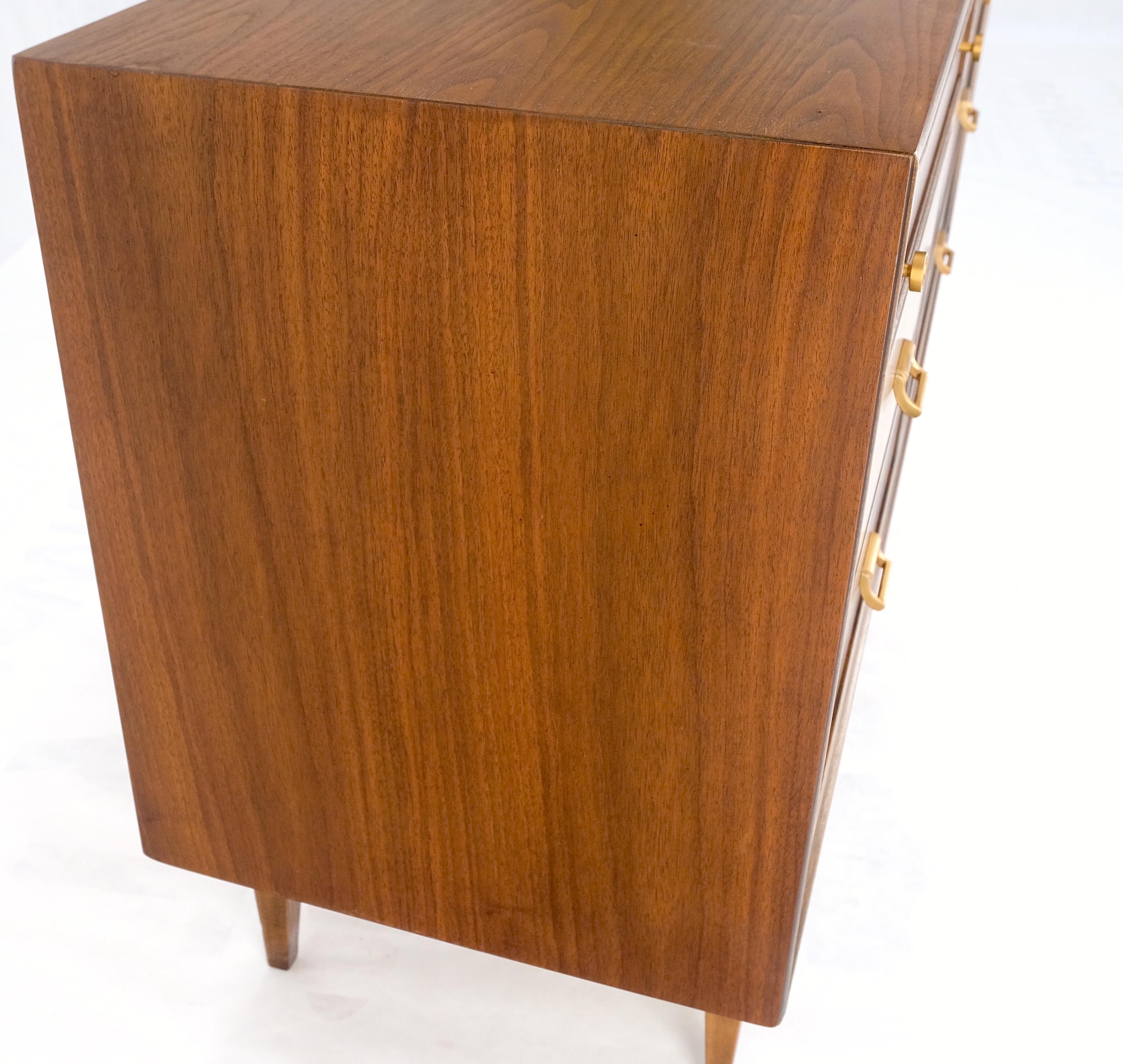 20th Century American Mid Century Modern 6 Drawers Walnut Dresser Brass Hardware MINT! For Sale