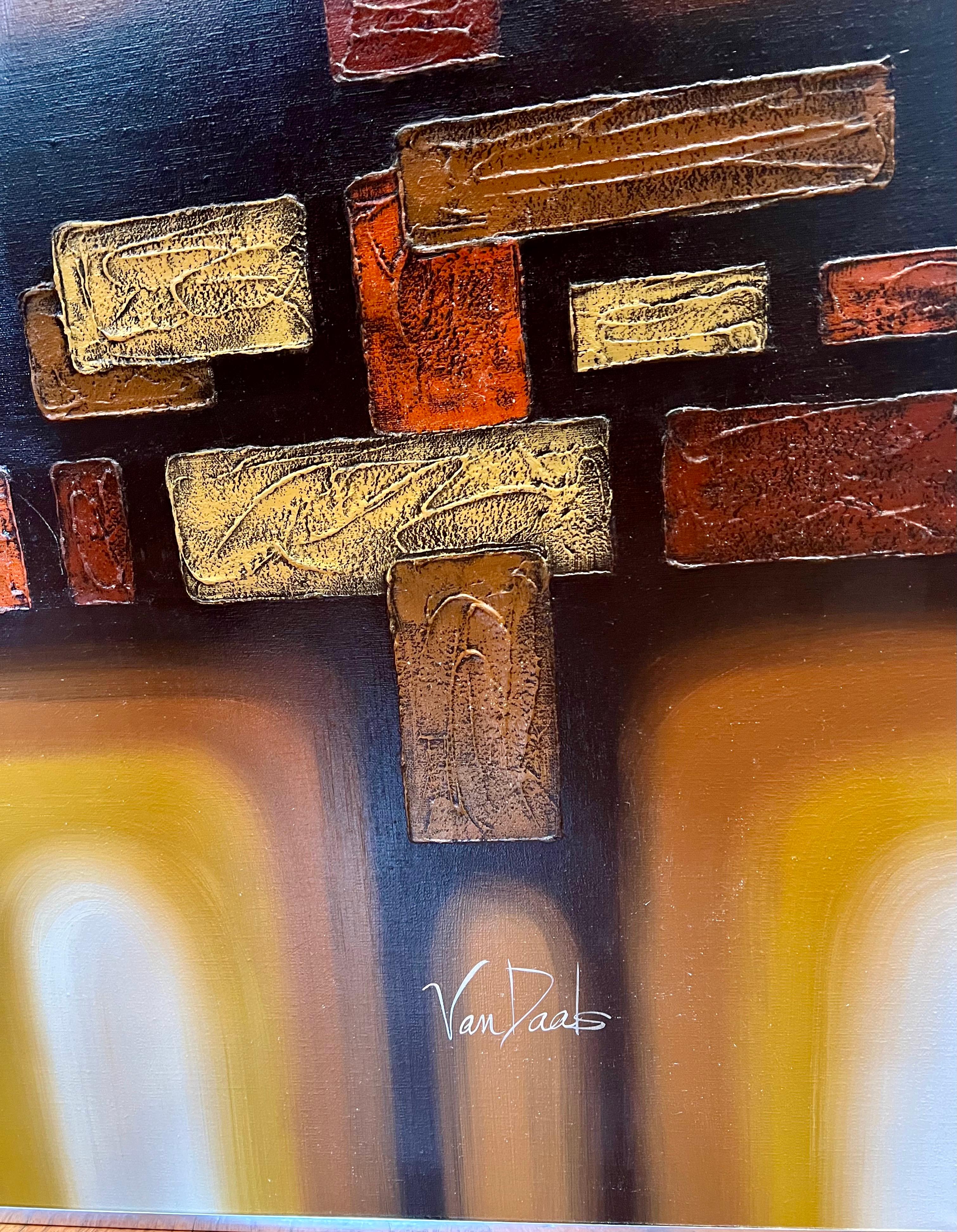 Pintura al óleo sobre lienzo abstracta americana Mid Century Modern de Van Daas Moderno de mediados de siglo en venta