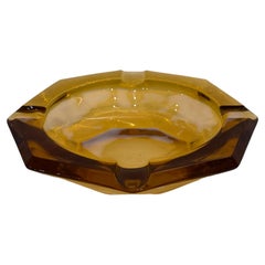 American Mid Century Modern Amber Glass Ashtray Octagon Shape