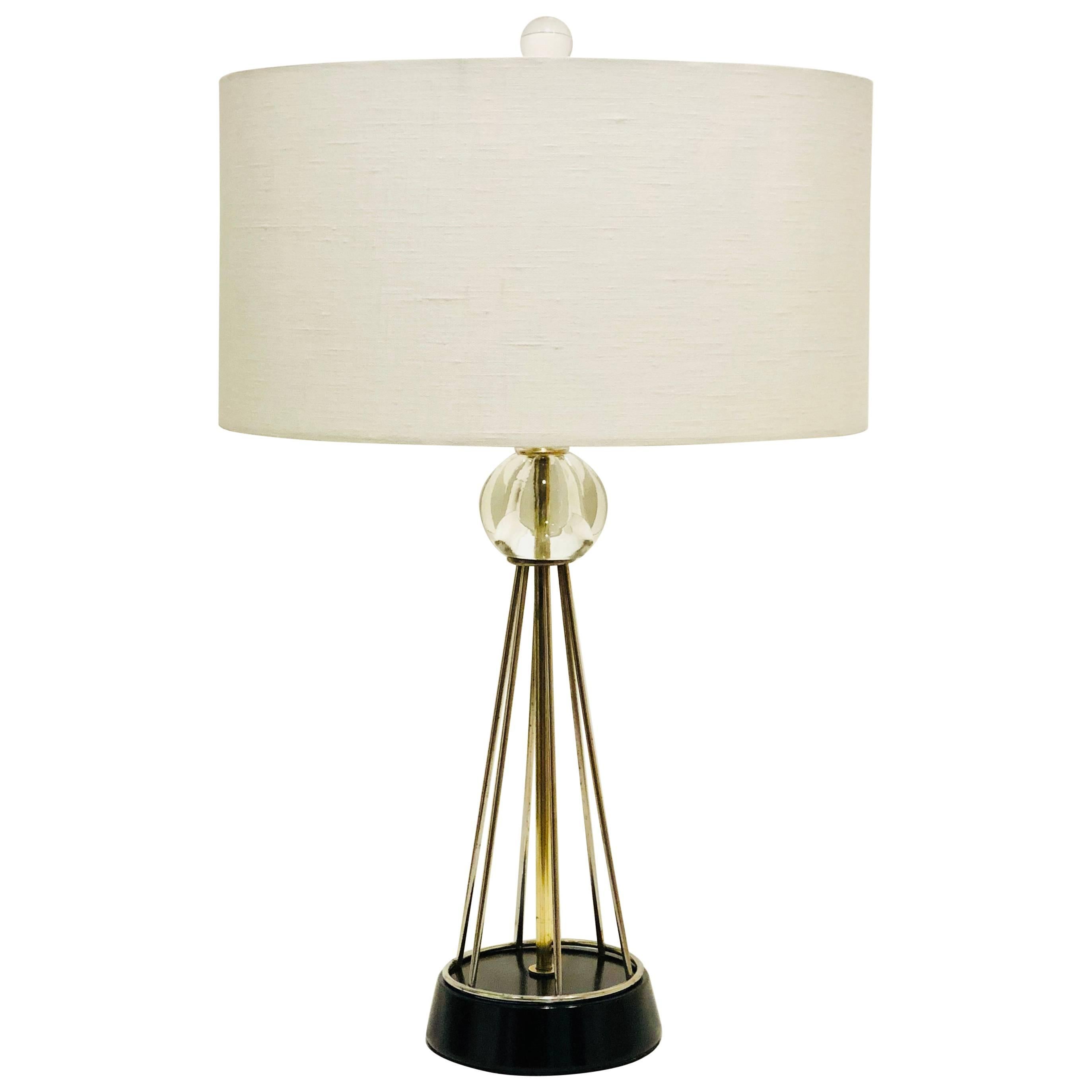 Lampe américaine en laiton et verre de l'ère atomique, moderne du milieu du siècle dernier