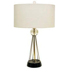 Lampe américaine en laiton et verre de l'ère atomique, moderne du milieu du siècle dernier