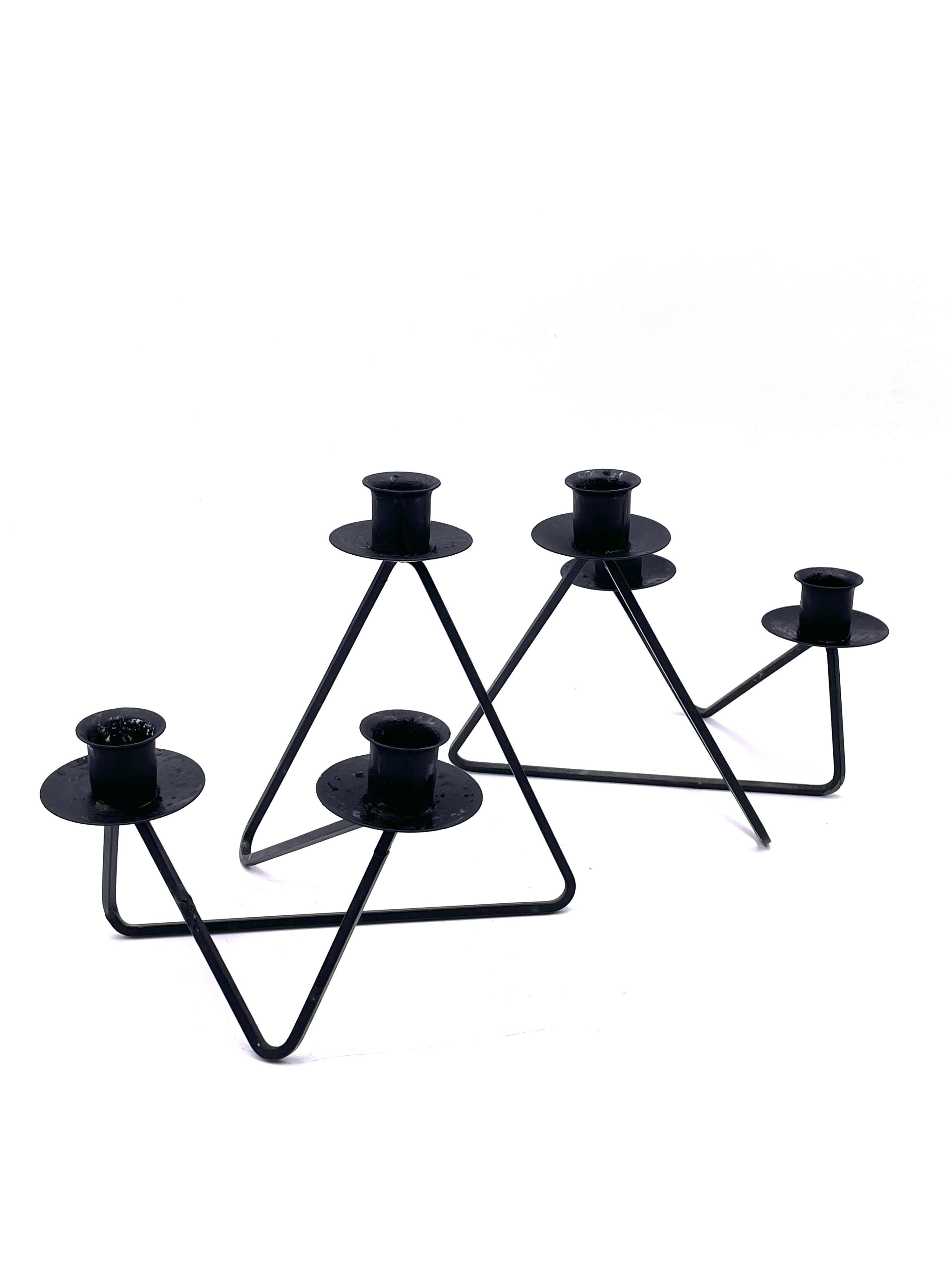 Metal American Mid Century Modern Atomic Age Pair of Candleholders Set For Sale