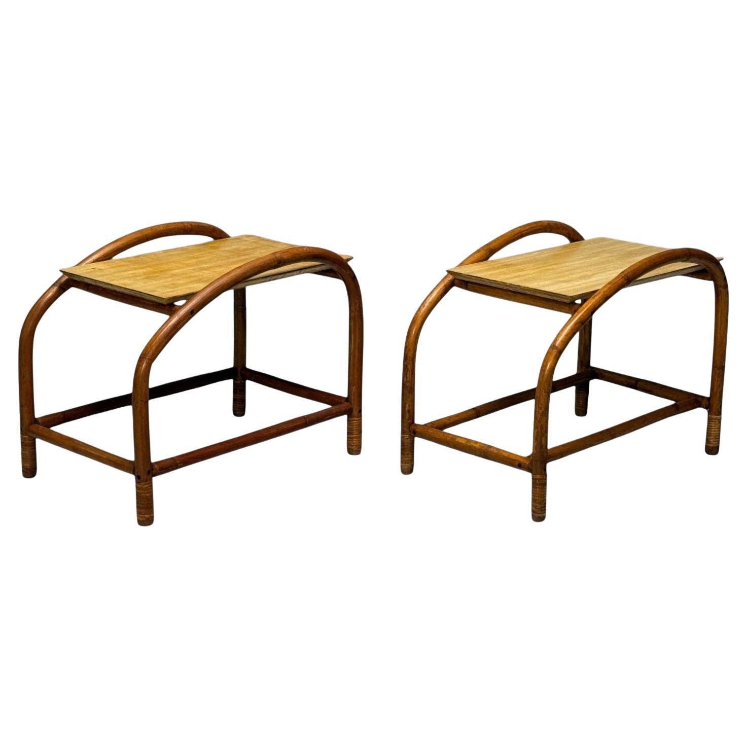 Amerikanische Mid-Century-Modern-Beistelltische, Bambus, Rattan, Schilfrohr, USA, 1950er Jahre