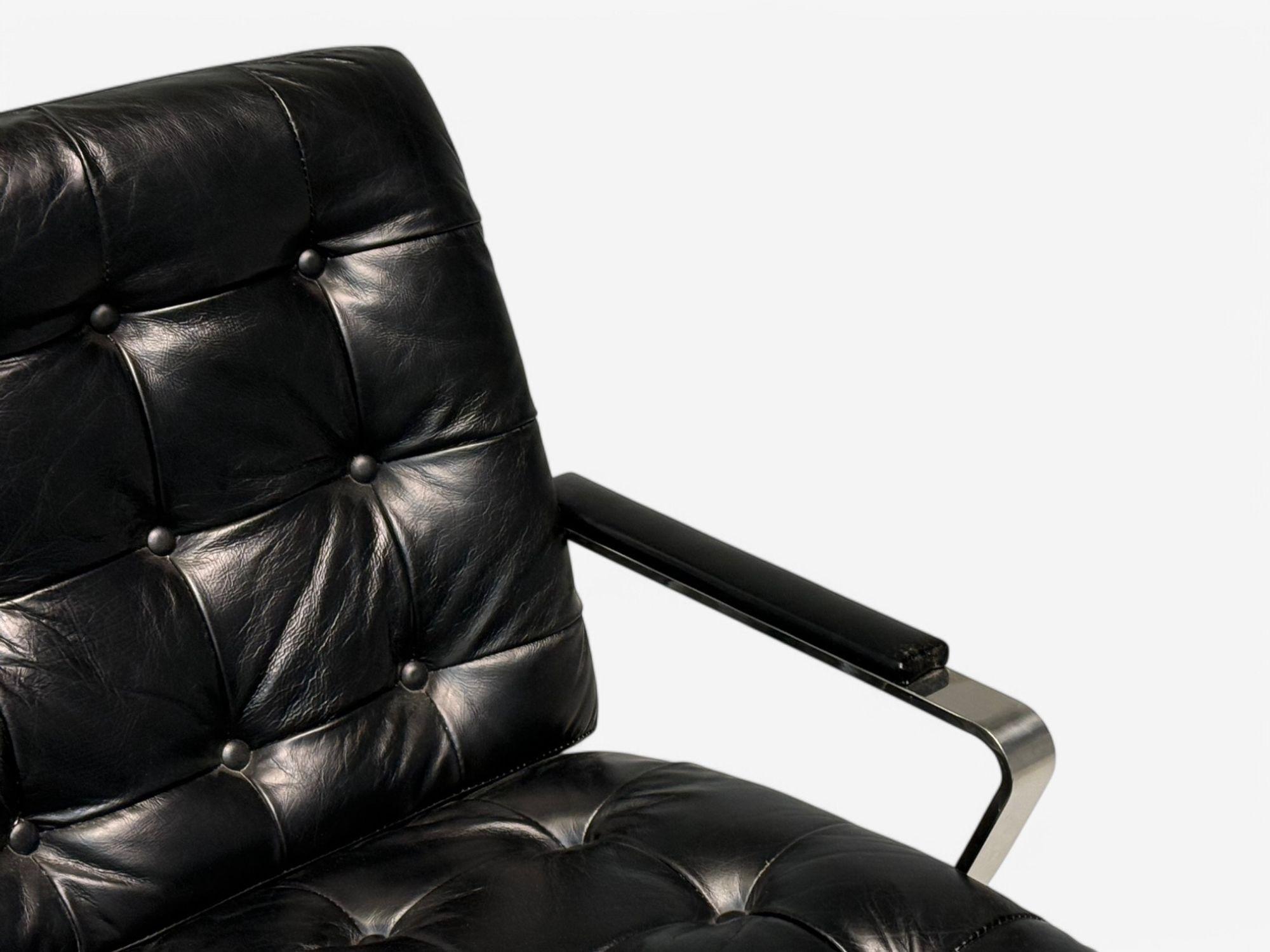 American Mid-Century Modern, Pelle nera, Cromo, Sedie da salotto, USA, anni '80 in vendita 1