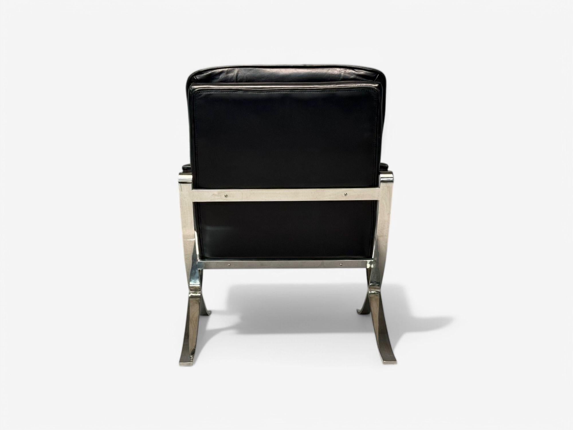 American Mid-Century Modern, Pelle nera, Cromo, Sedie da salotto, USA, anni '80 in vendita 3
