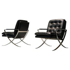 American Mid-Century Modern, Pelle nera, Cromo, Sedie da salotto, USA, anni '80
