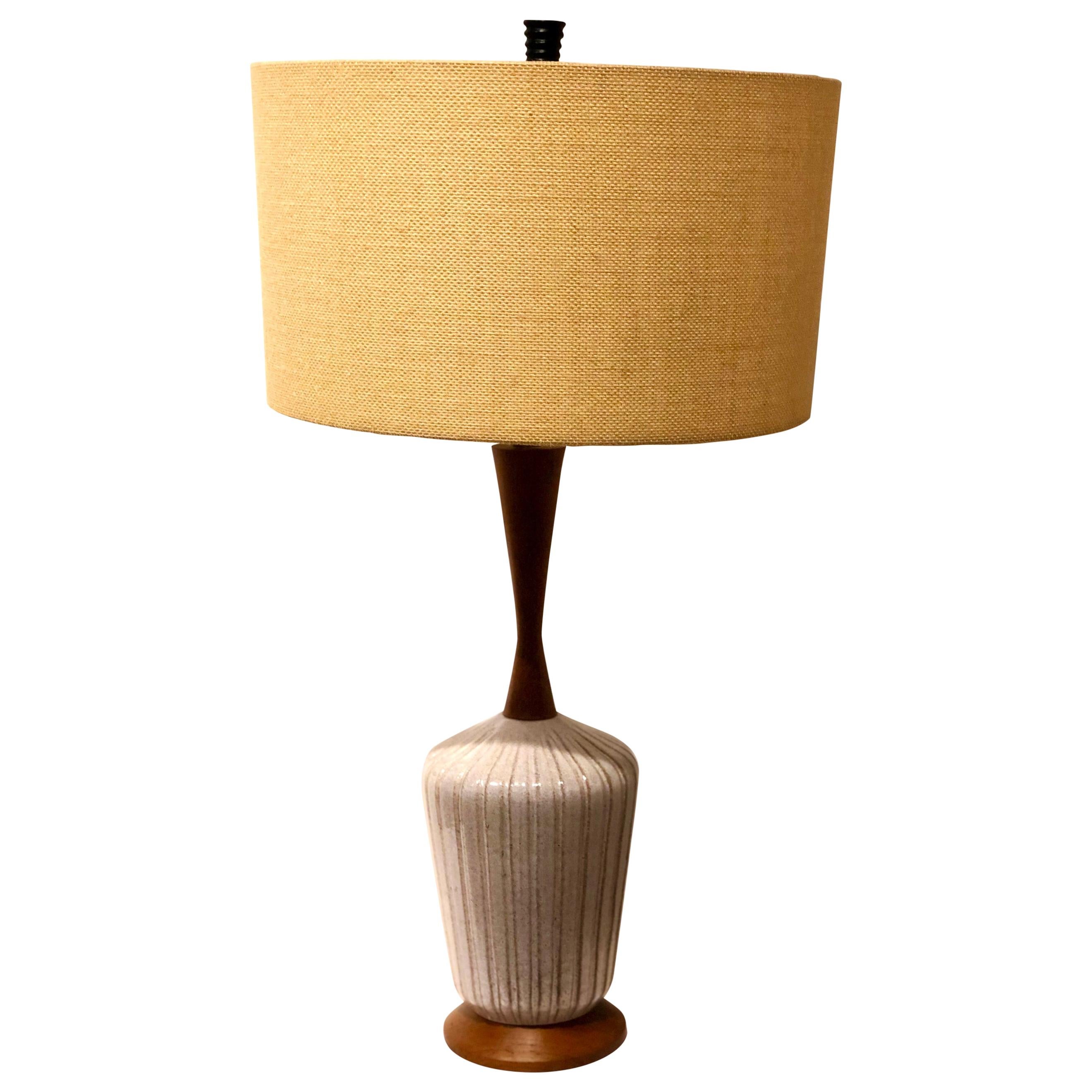 American Mid-Century Modern Ceramic Lamp with Walnut Accents