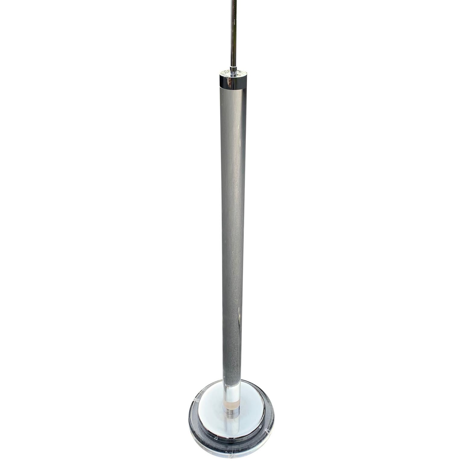 American Mid-Century Modern Chrome And Lucite Column Floor Lamp For Sale