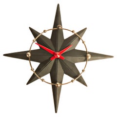 Retro American Mid-Century Modern Chrome, Black & Red Star-Flyte Electric Wall Clock