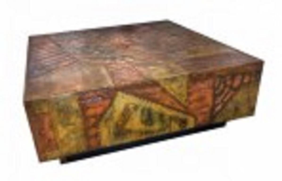 20th Century American Mid-Century Modern Copper and Brass Patchwork Coffee Table, Paul Evans For Sale