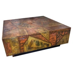 American Mid-Century Modern Copper and Brass Patchwork Coffee Table, Paul Evans