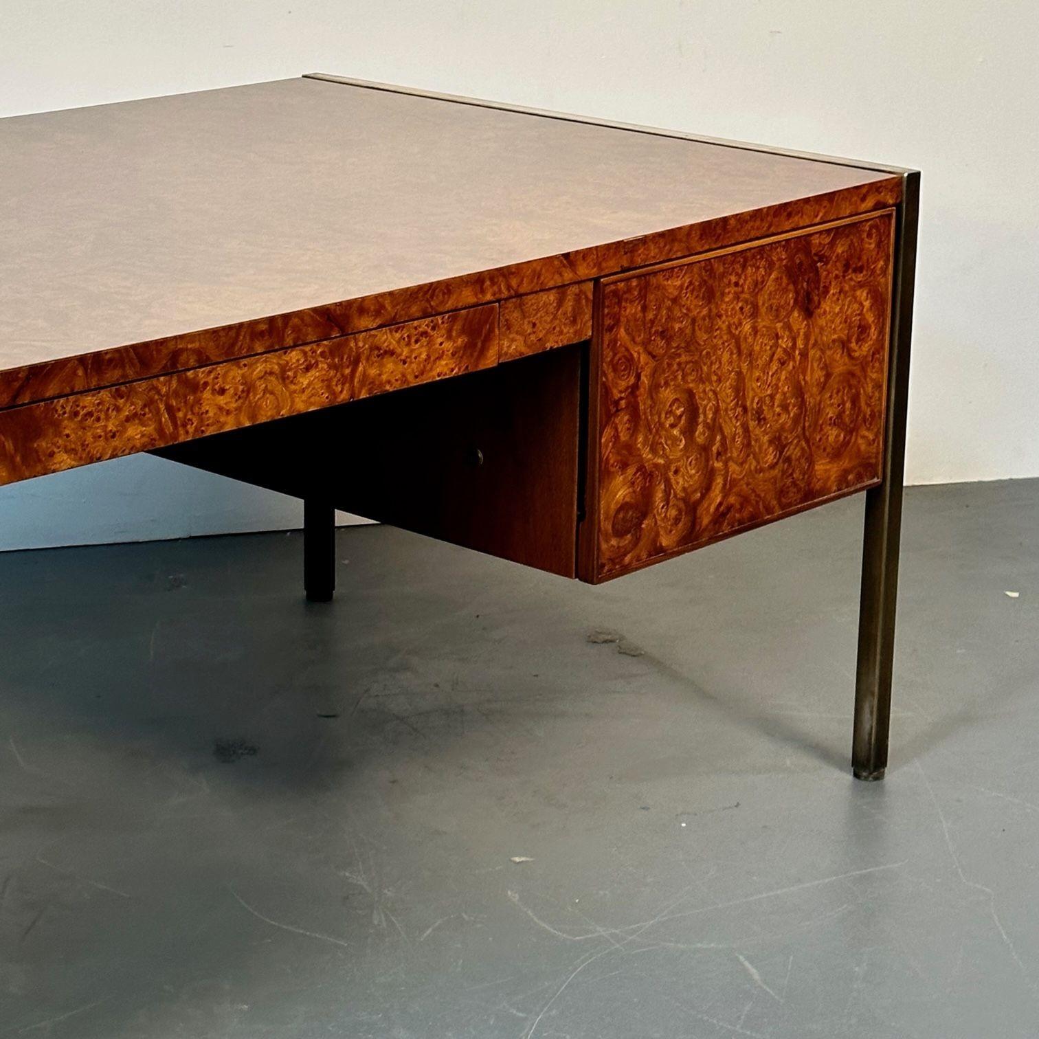American Mid-Century Modern Desk, Refinished Tortoise Burlwood, Milo Baughman 1