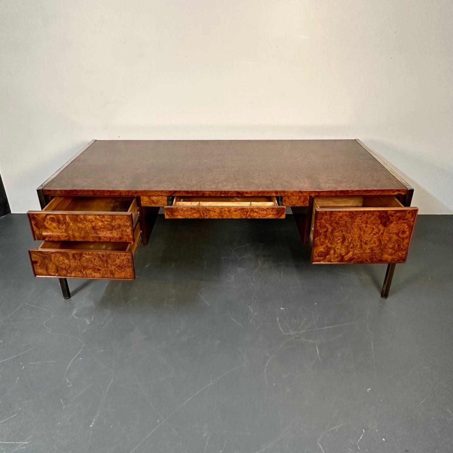 American Mid-Century Modern Desk, Refinished Tortoise Burlwood, Milo Baughman 4