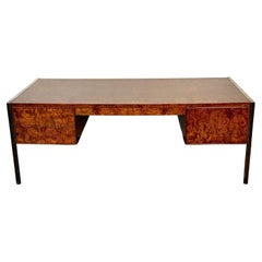 American Mid-Century Modern Desk, Refinished Tortoise Burlwood, Milo Baughman