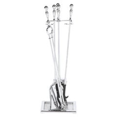 American Mid-Century Modern Four Piece Chrome Fireplace Tool Set