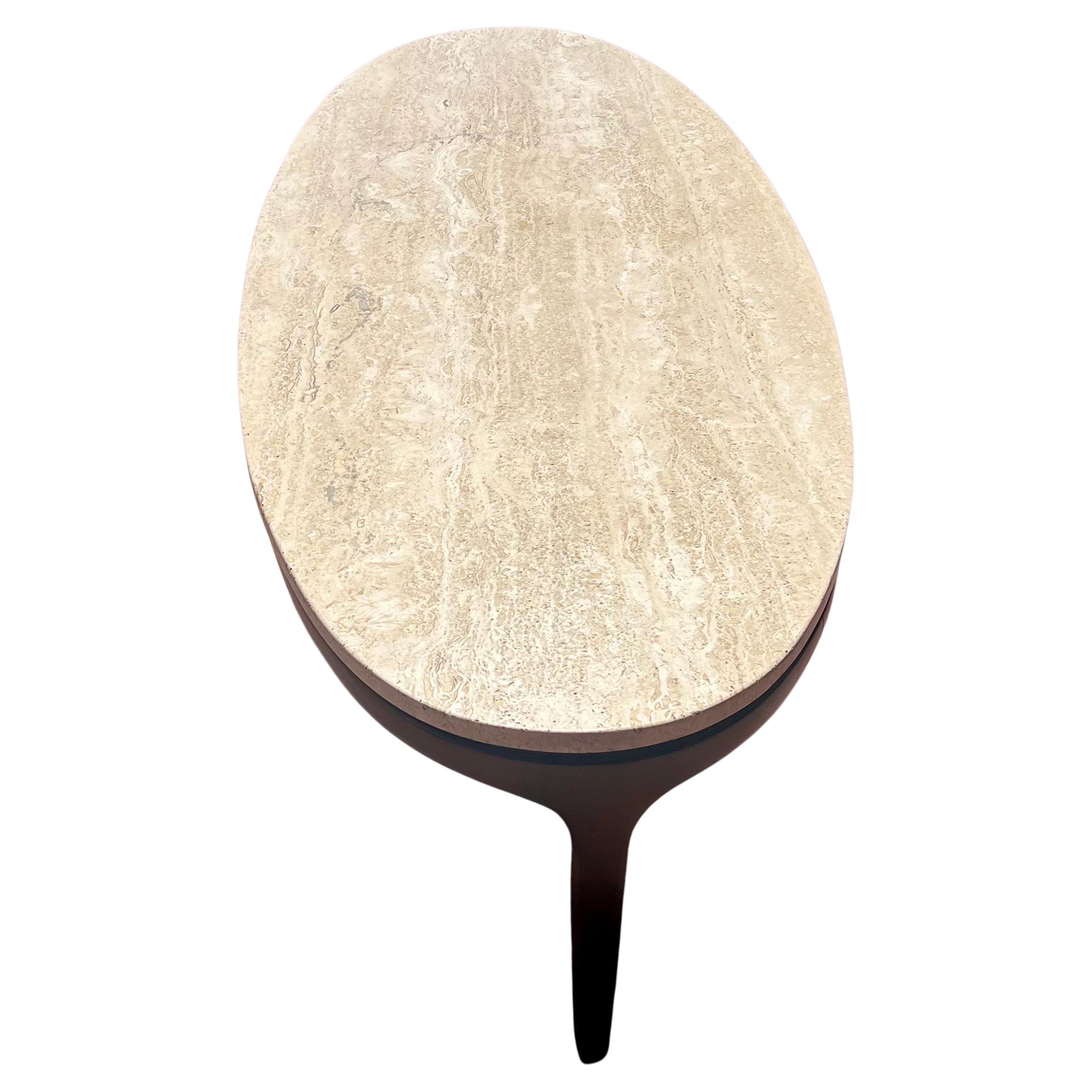 Gorgeous elegant solid wanut base in a dark chocolate finish with a cream color marble oval top , elegant solid surdy , rare piece hard to find a Mid Century Danish Modern Home decor piece.