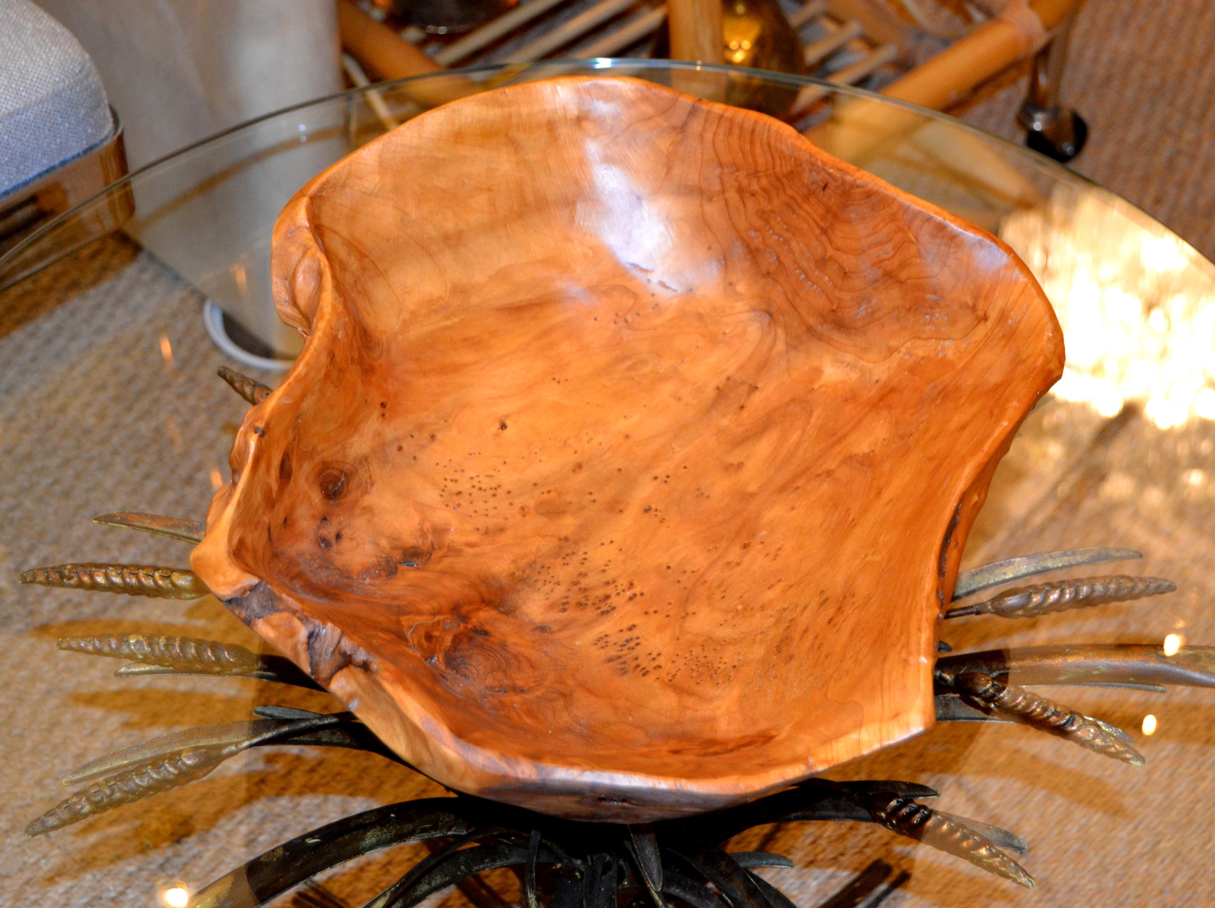 American Mid-Century Modern Handcrafted Olive Wood Decorative Bowl, Centerpiece 7