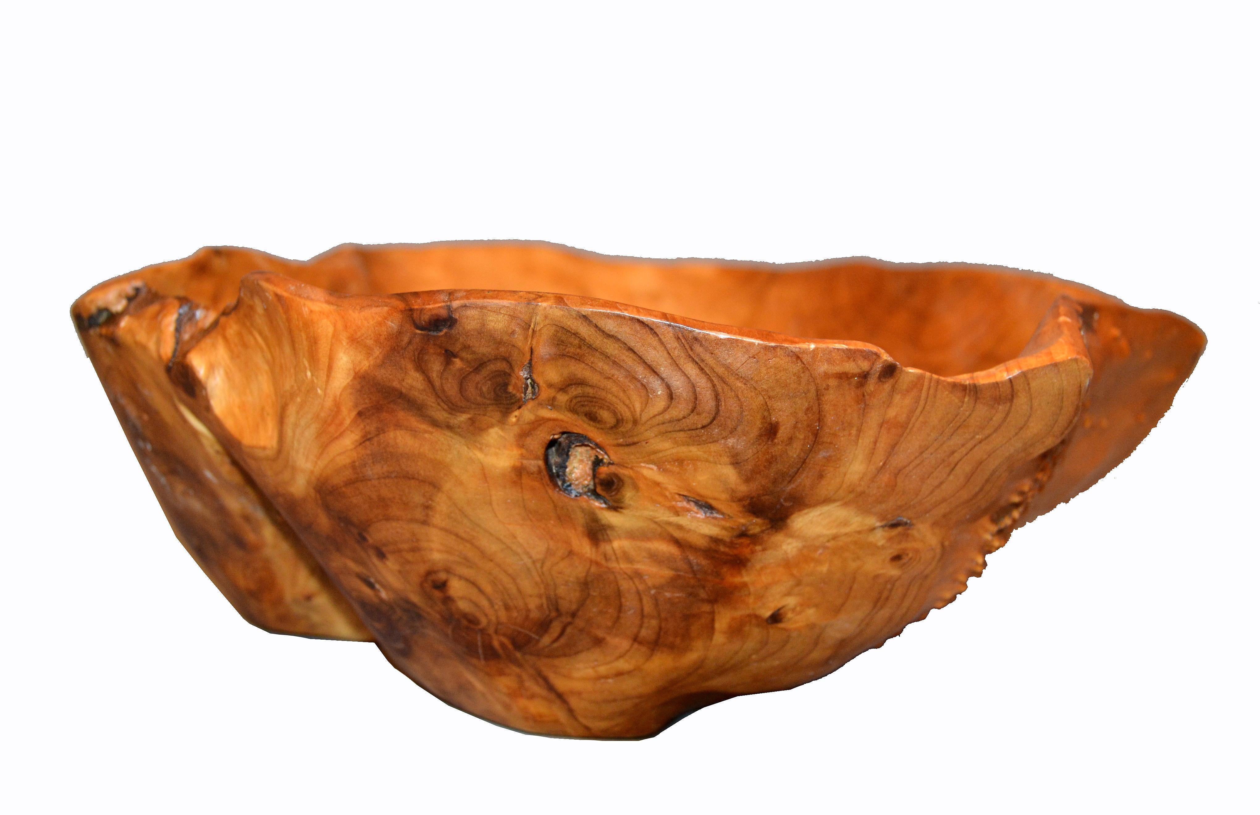 Hardwood American Mid-Century Modern Handcrafted Olive Wood Decorative Bowl, Centerpiece