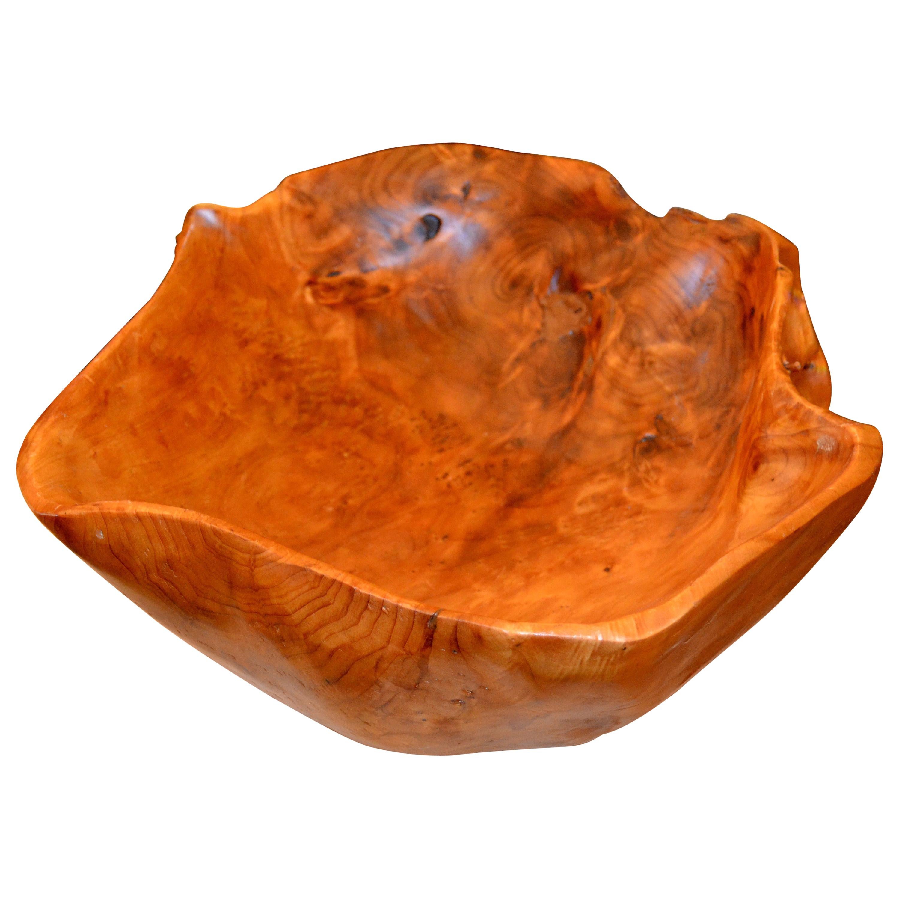 American Mid-Century Modern Handcrafted Olive Wood Decorative Bowl, Centerpiece