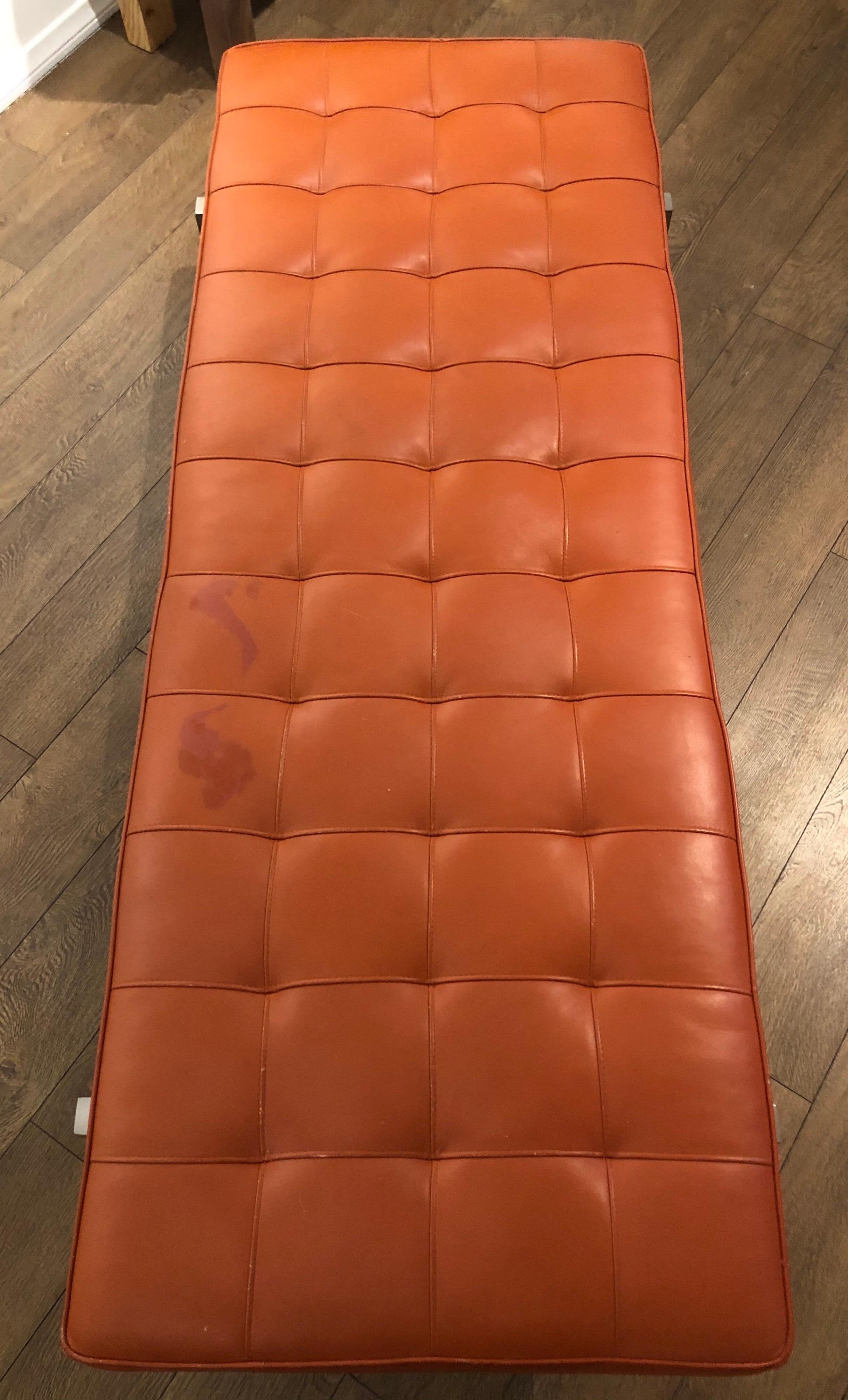 American Mid-Century Modern Leather Bench Brushed Steel Frame In Good Condition In San Diego, CA