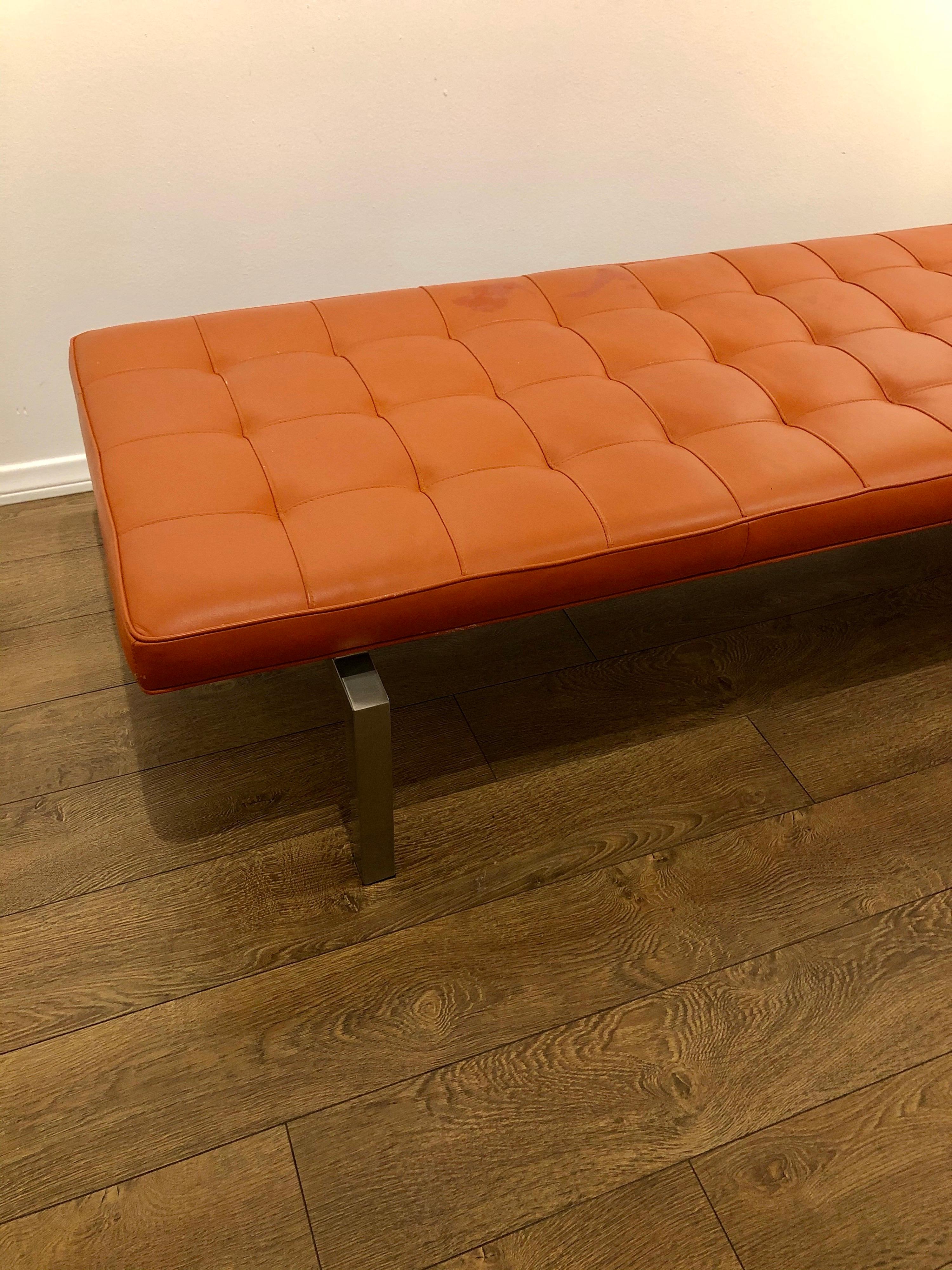 20th Century American Mid-Century Modern Leather Bench Brushed Steel Frame