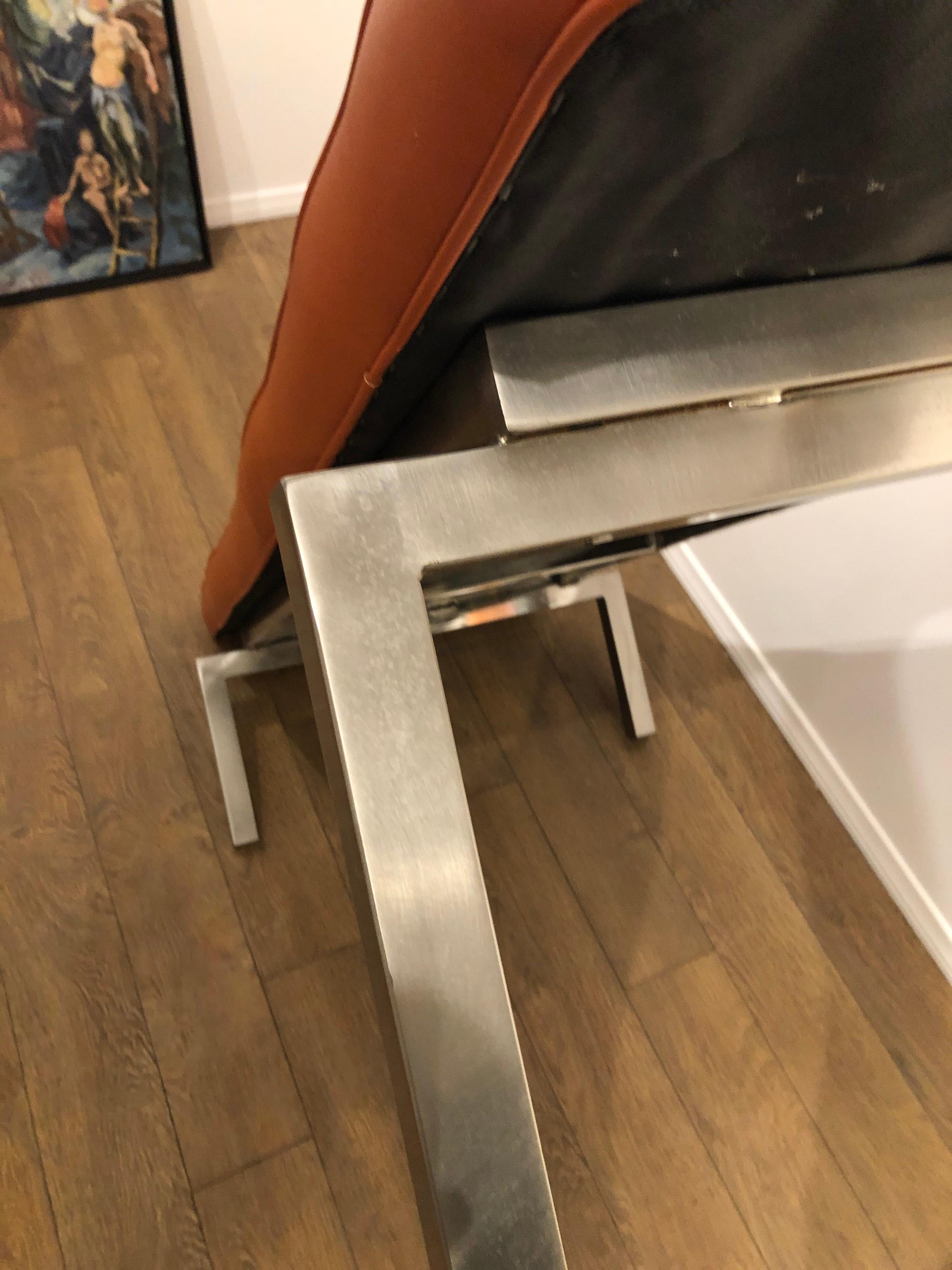 American Mid-Century Modern Leather Bench Brushed Steel Frame 2