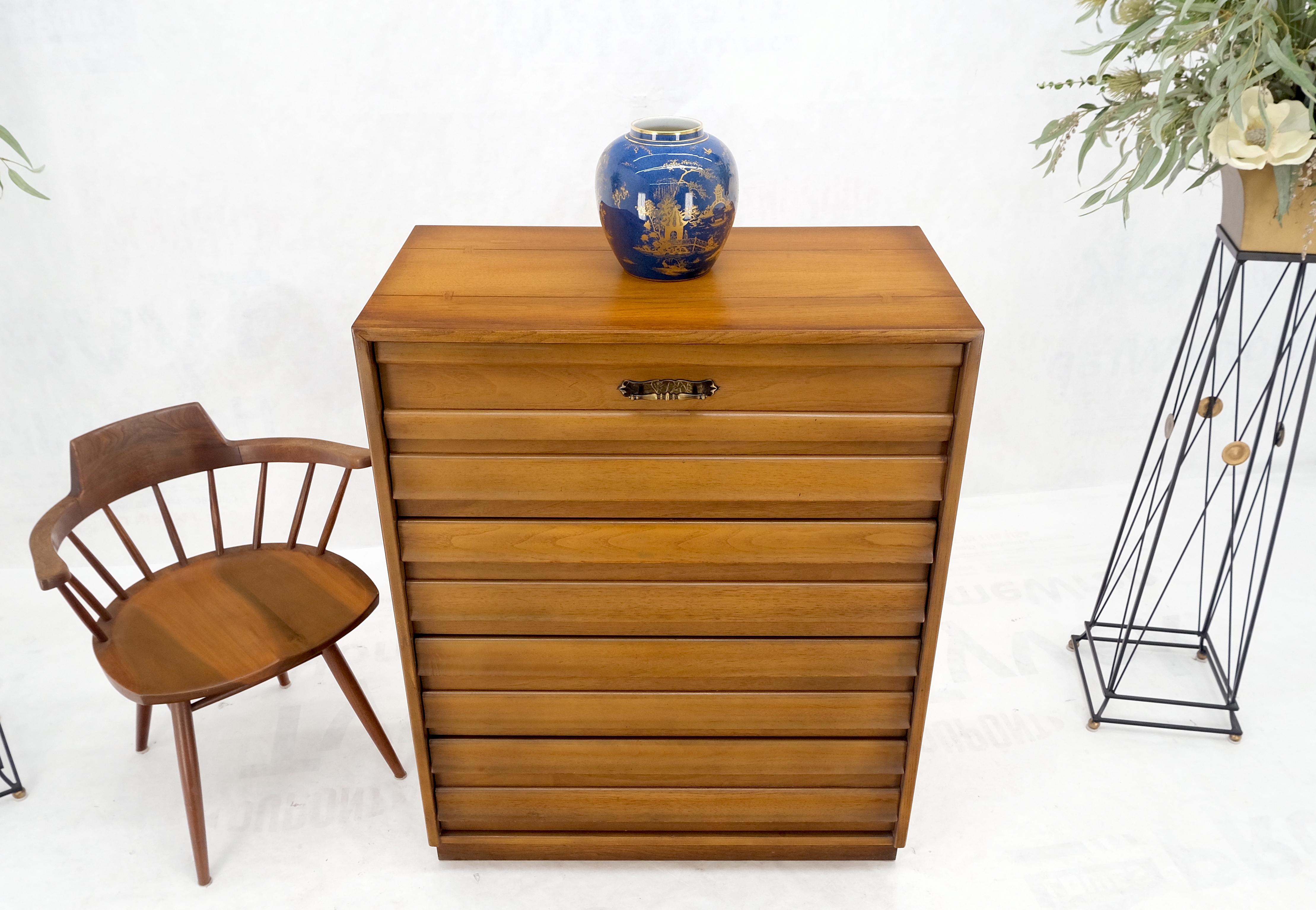 American Mid-Century Modern light walnut 5 drawers high chest dresser MINT!.