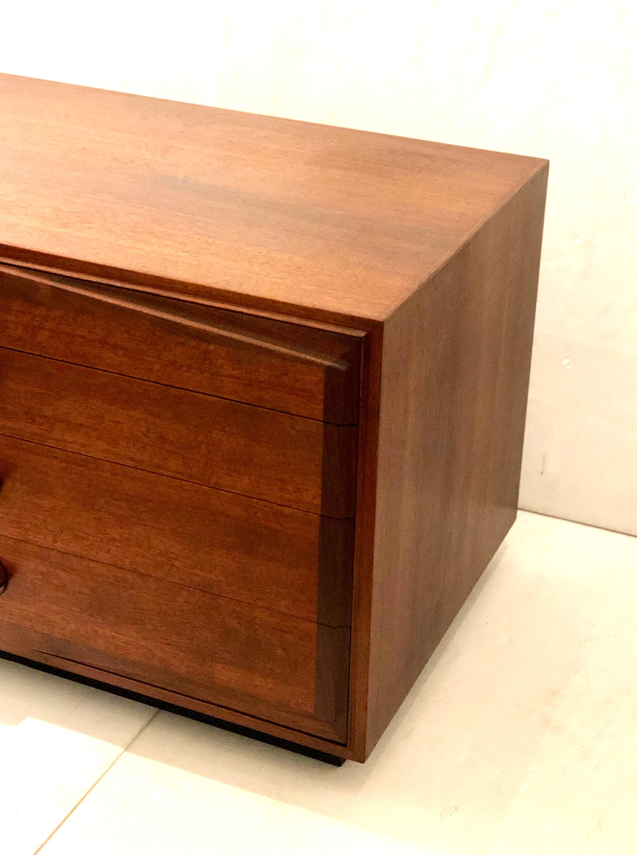 20th Century American Mid-Century Modern Low Dresser Cabinet Drawers