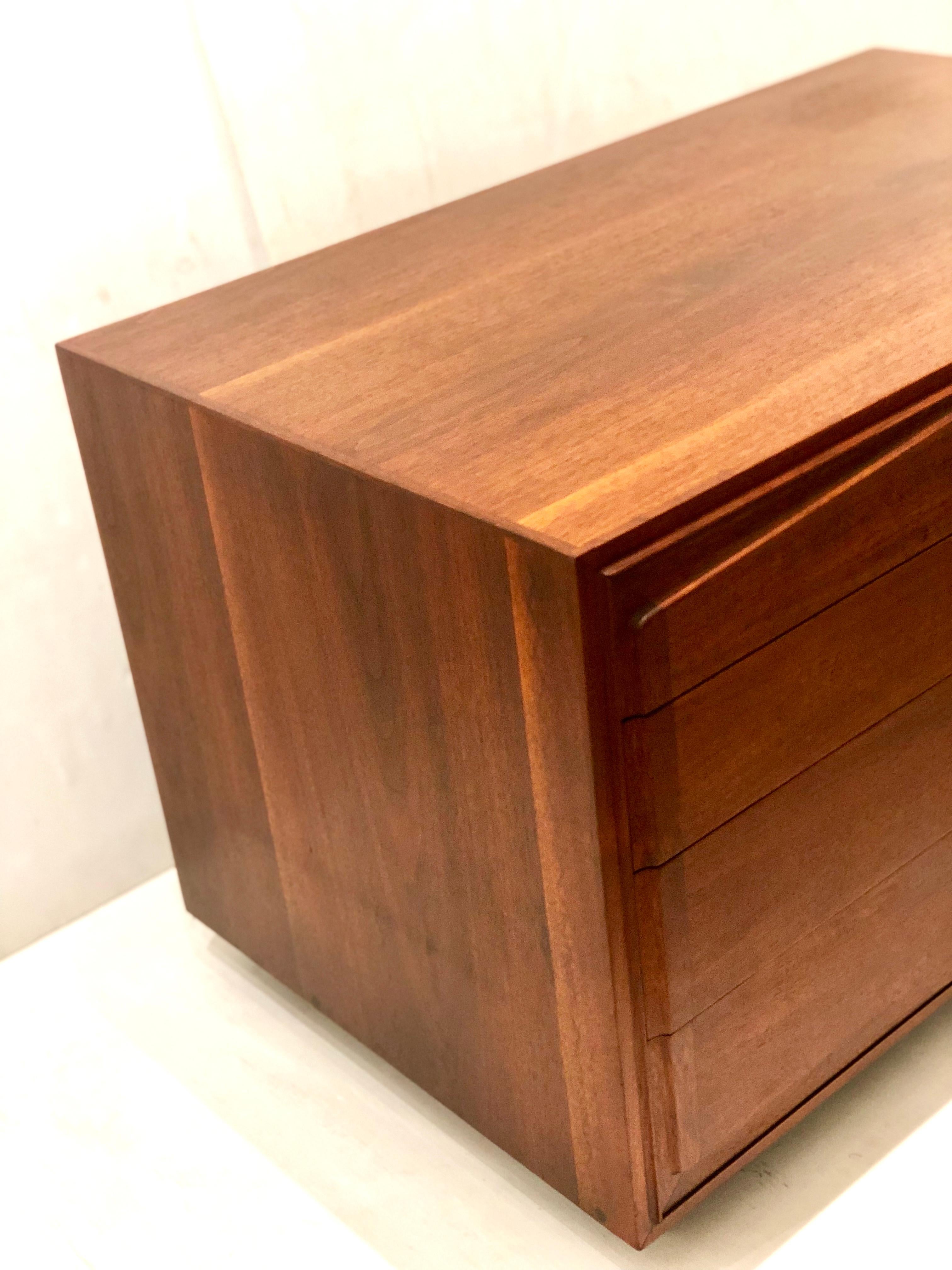 Walnut American Mid-Century Modern Low Dresser Cabinet Drawers