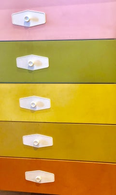 American Mid-Century Modern Multicolored Tallboy Dresser