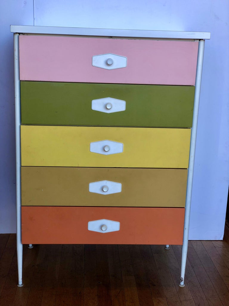 American MidCentury Modern Multicolored Tallboy Dresser at 1stDibs
