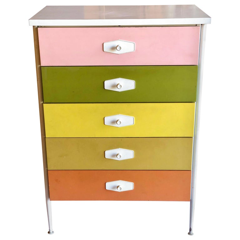 American MidCentury Modern Multicolored Tallboy Dresser at 1stDibs