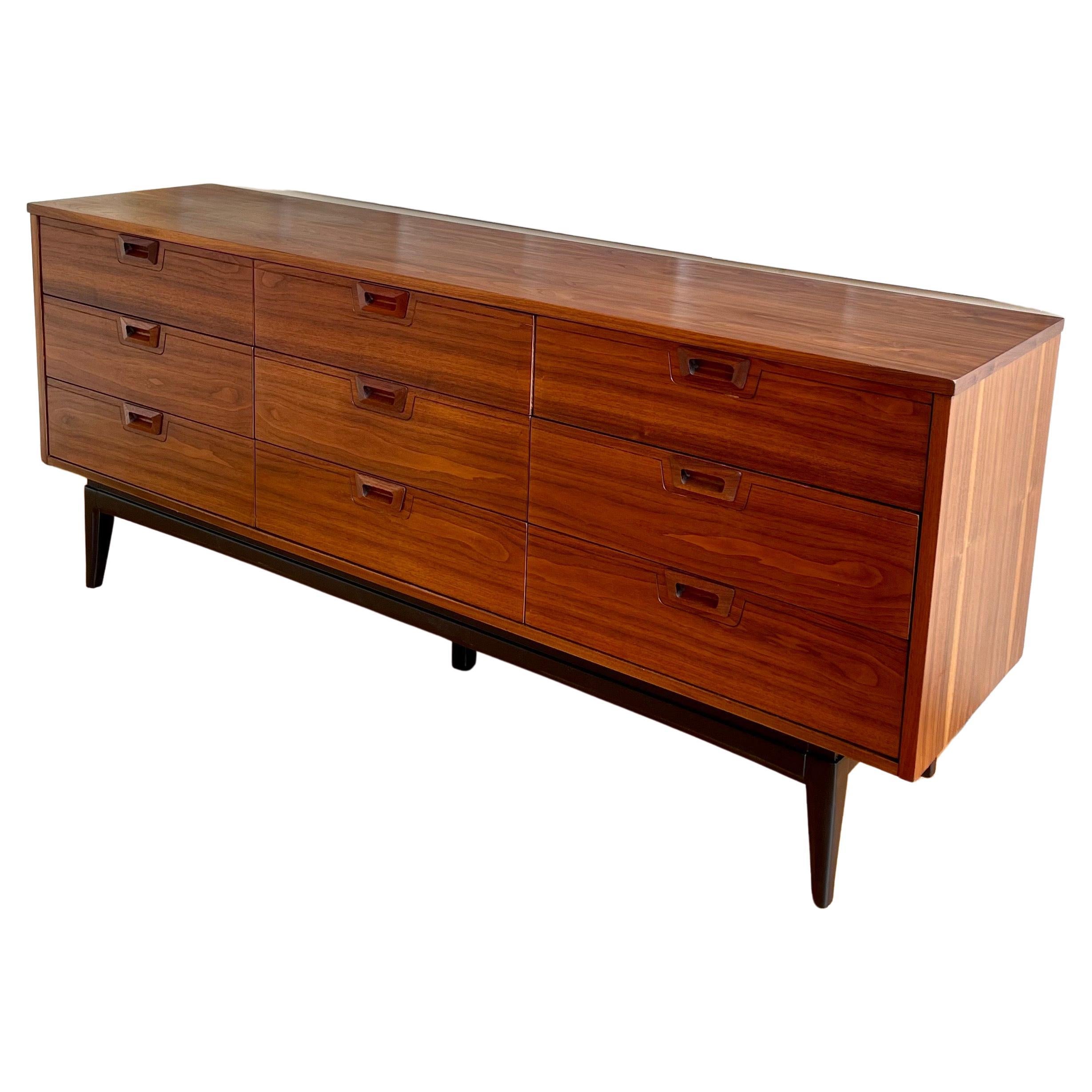 Brutalist Nine-Drawer Walnut Dresser at 1stDibs