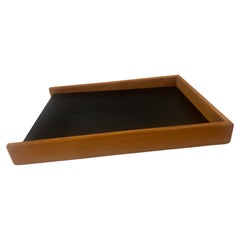 American Mid-Century Modern Oak & Naugahyde Modernist Paper Desk Tray 2 Avail.