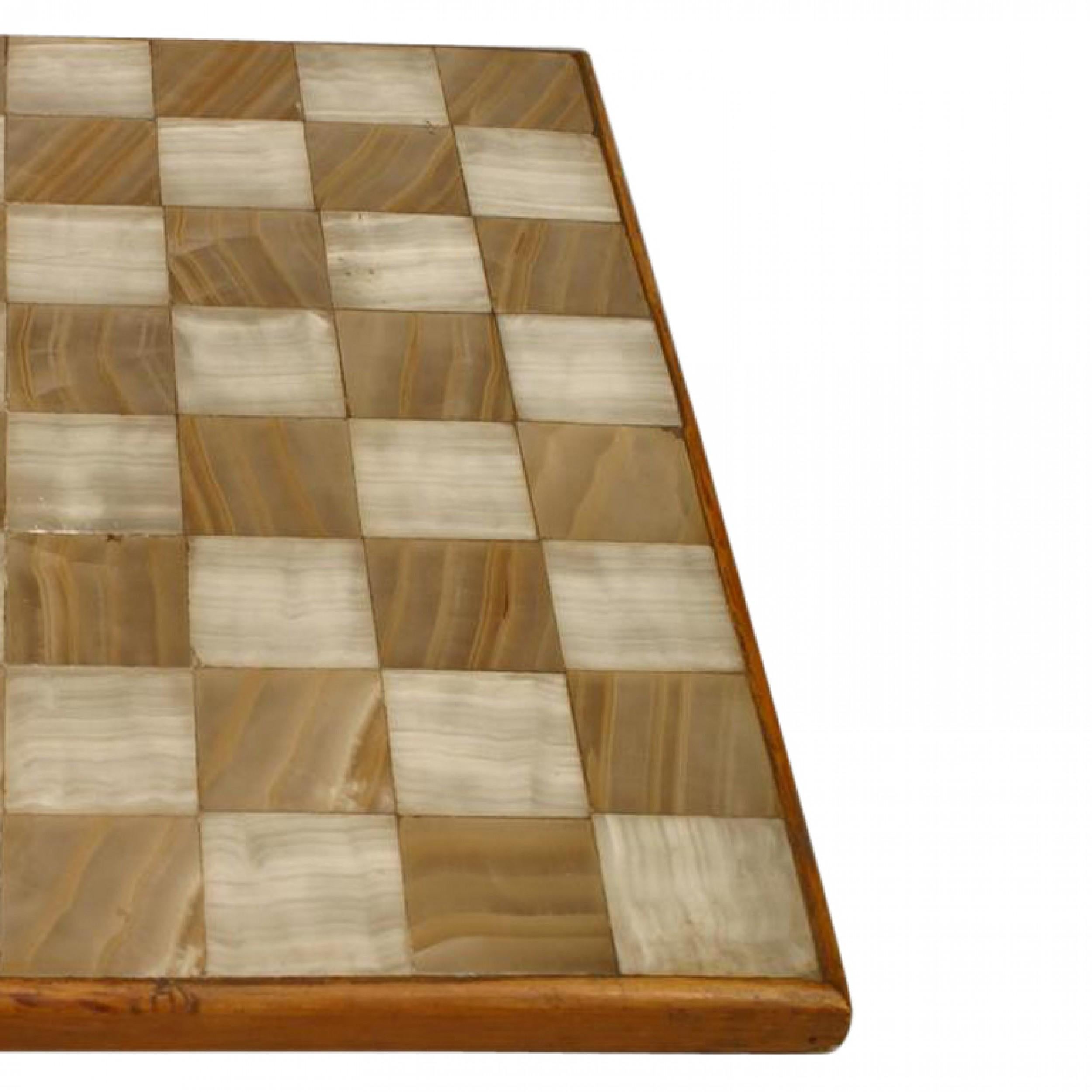 Américain American Mid-Century Modern Onyx Inlaid Chess Board en vente