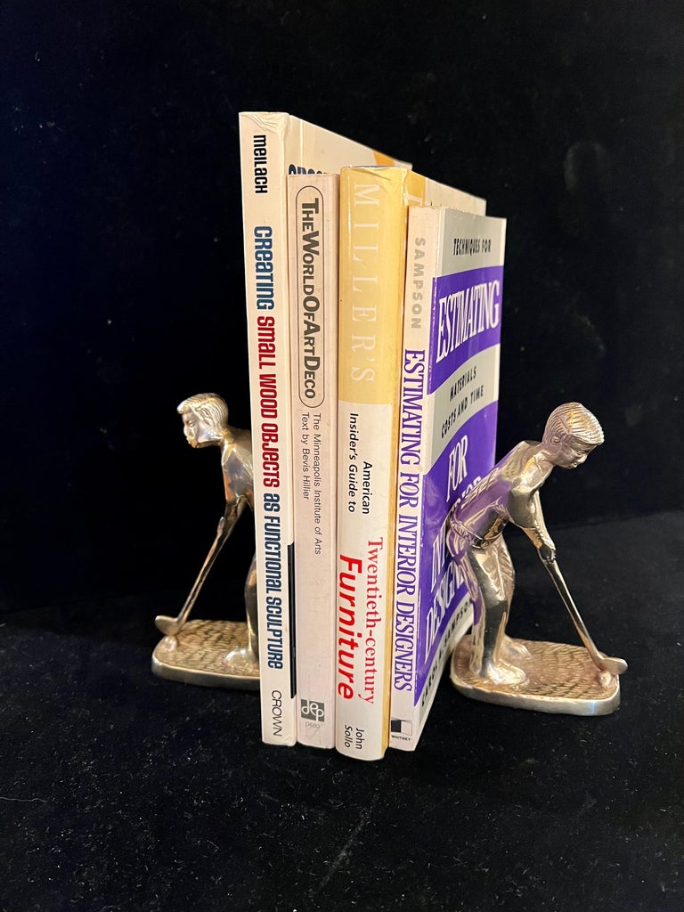 American MidCentury Modern Pair of Polished Brass Golfer Bookends For