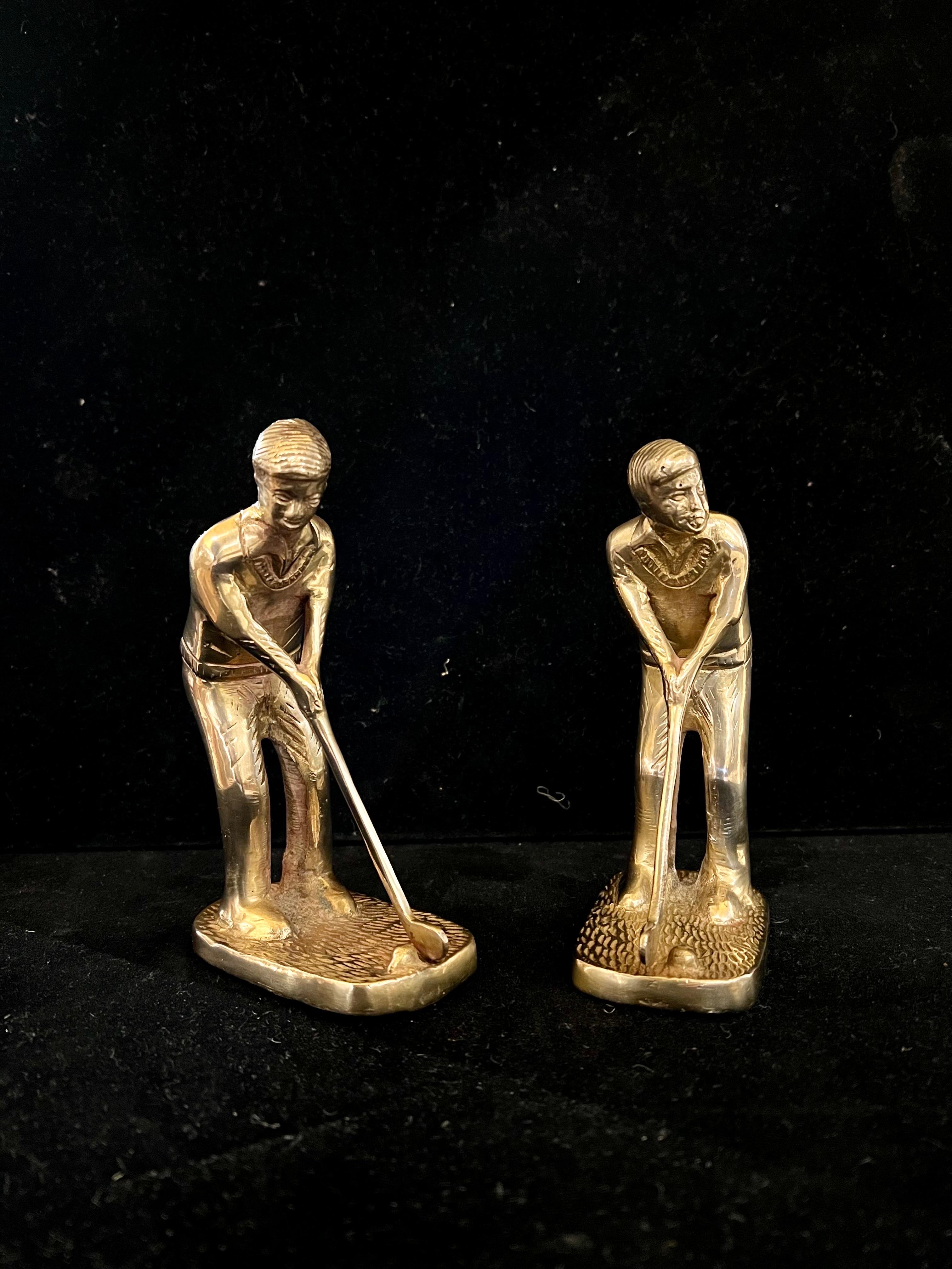 20th Century American Mid-Century Modern Pair of Polished Brass Golfer Bookends