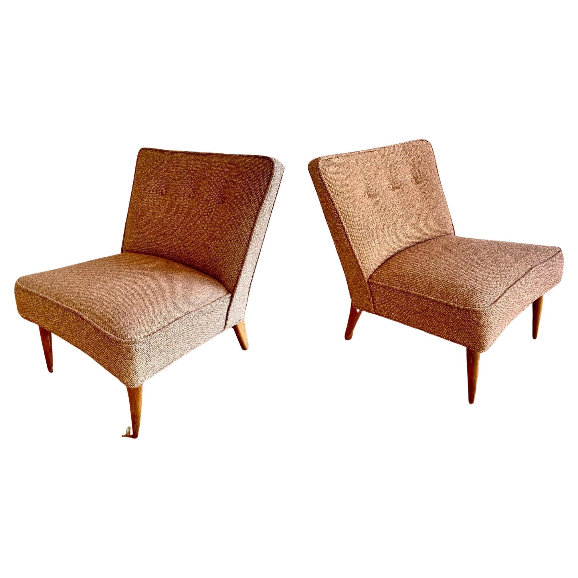 American Mid century Modern Pair of Slipper Chairs Original Fabric at