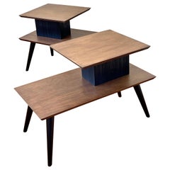 American Mid-Century Modern Pair of Walnut Step End Tables by Paul Frankl