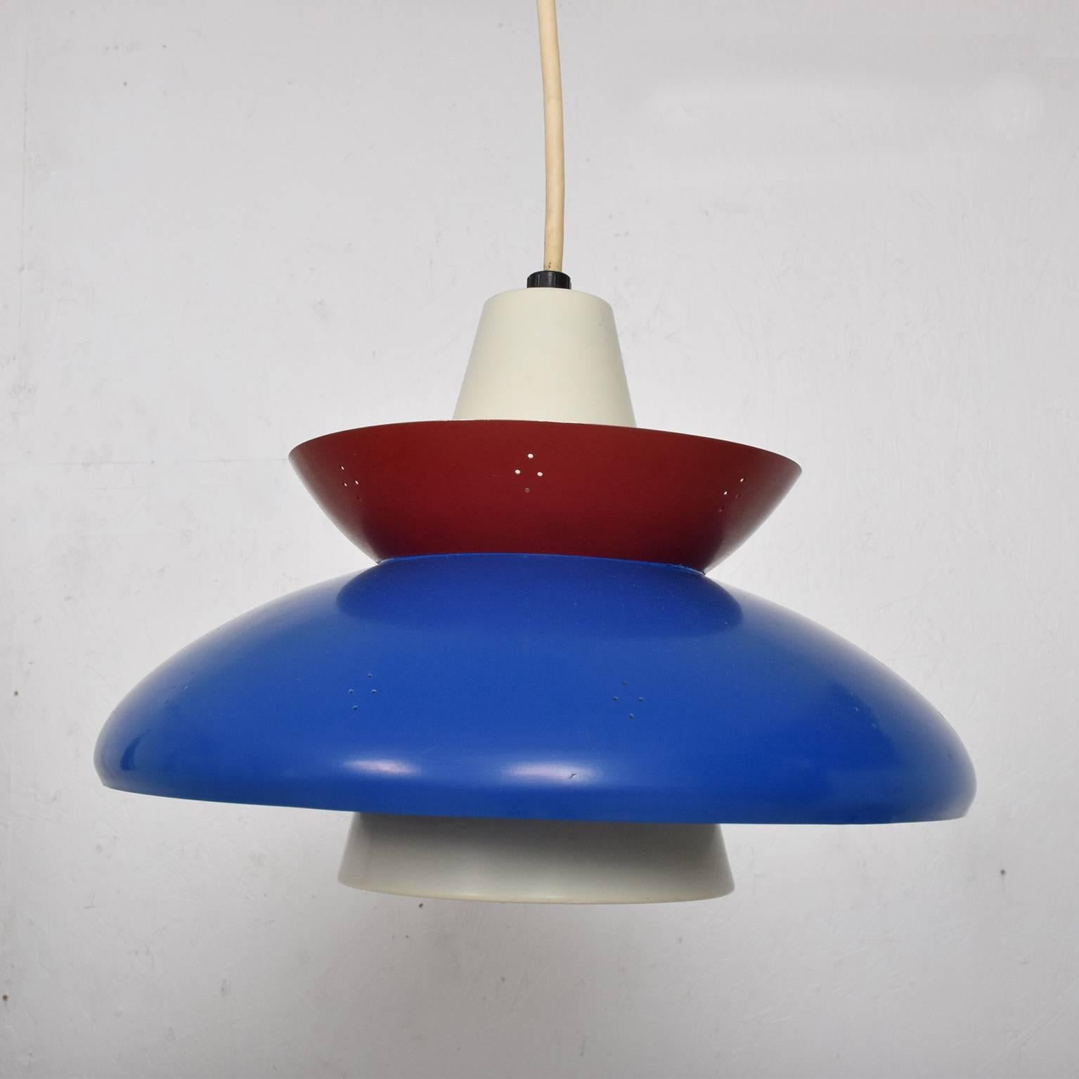 American Mid-Century Mod Pendant Light Sculptural Shape Blue Aluminum Chandelier 3