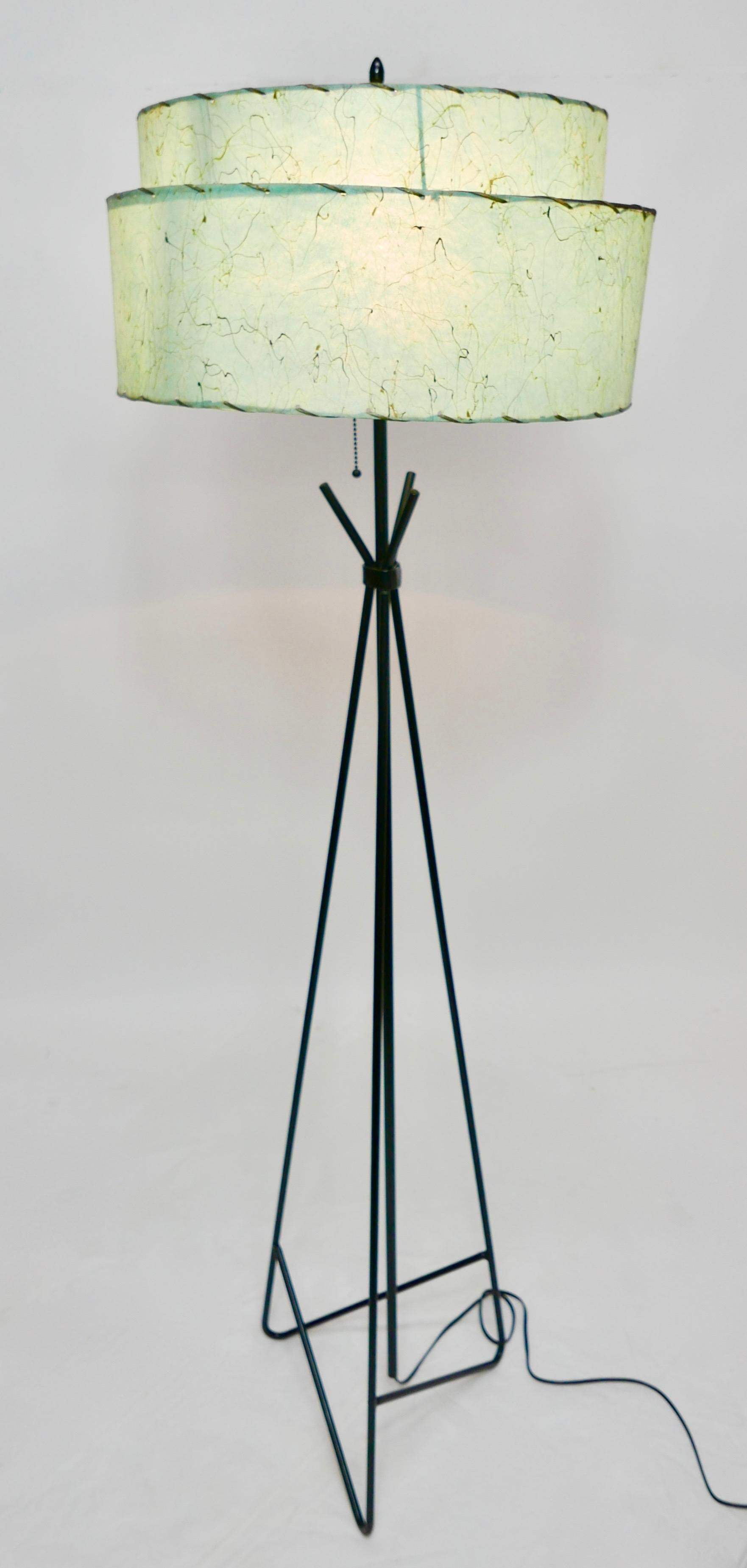 American Mid-Century Modern Period Floor Lamp with Original Whip-Stitched Shade 5