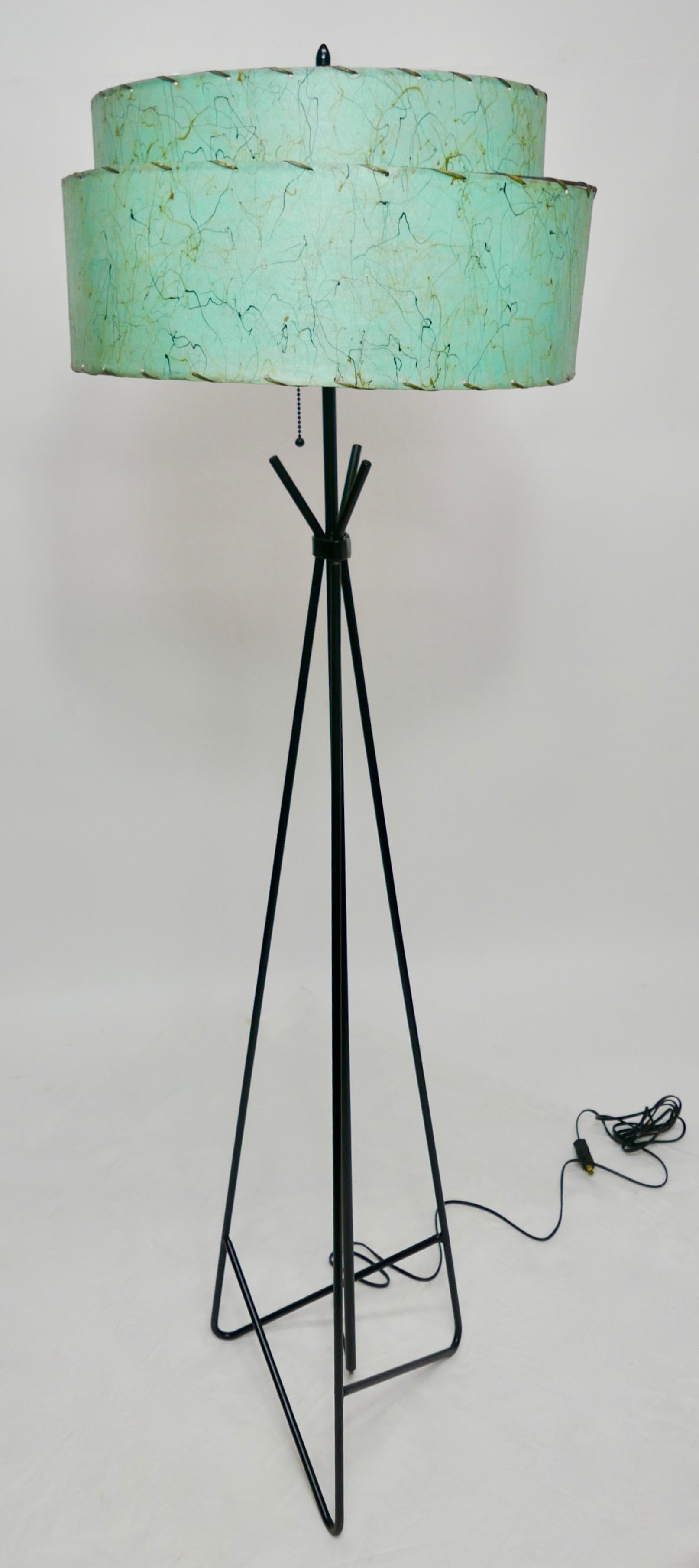 American Mid-Century Modern Period Floor Lamp with Original Whip-Stitched Shade 7
