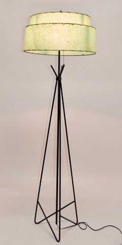 American Mid-Century Modern Period Floor Lamp with Original Whip-Stitched Shade