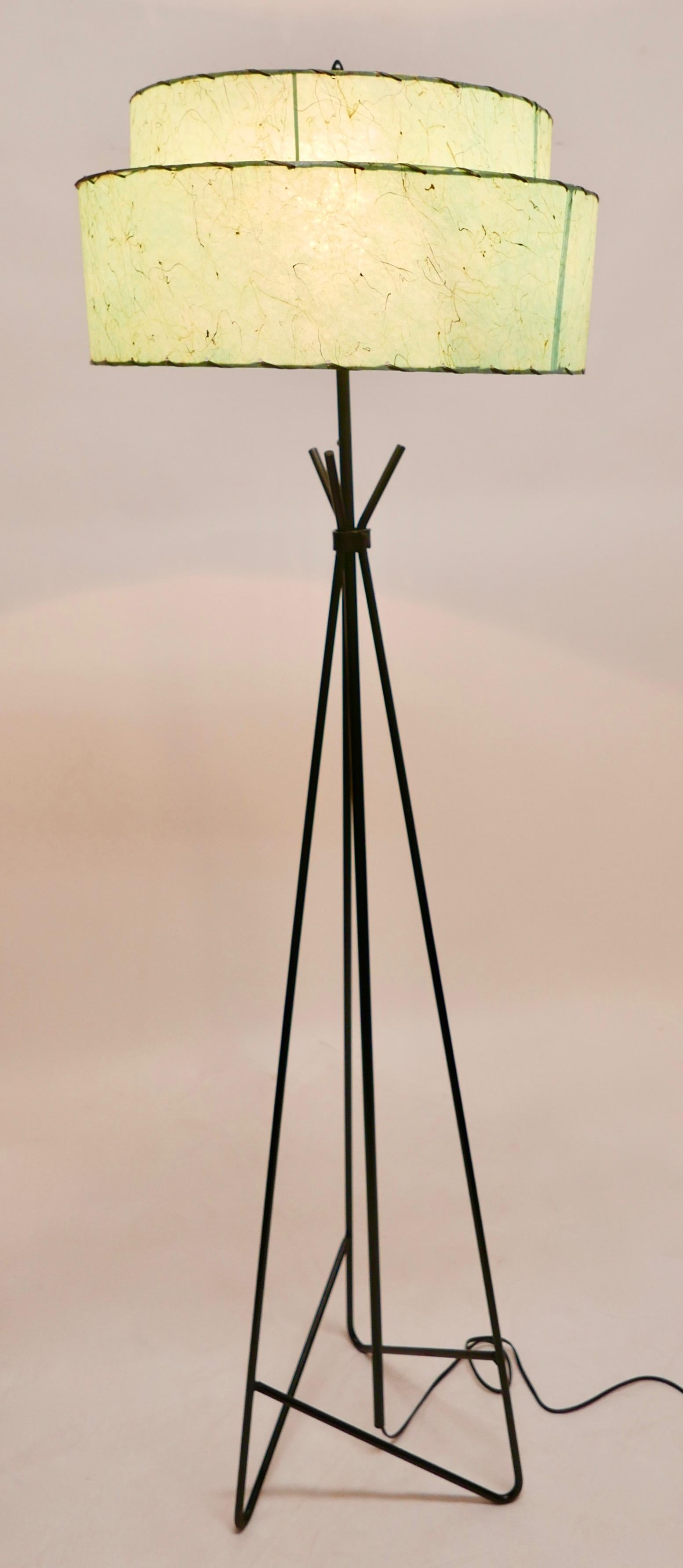 Mid-20th Century American Mid-Century Modern Period Floor Lamp with Original Whip-Stitched Shade