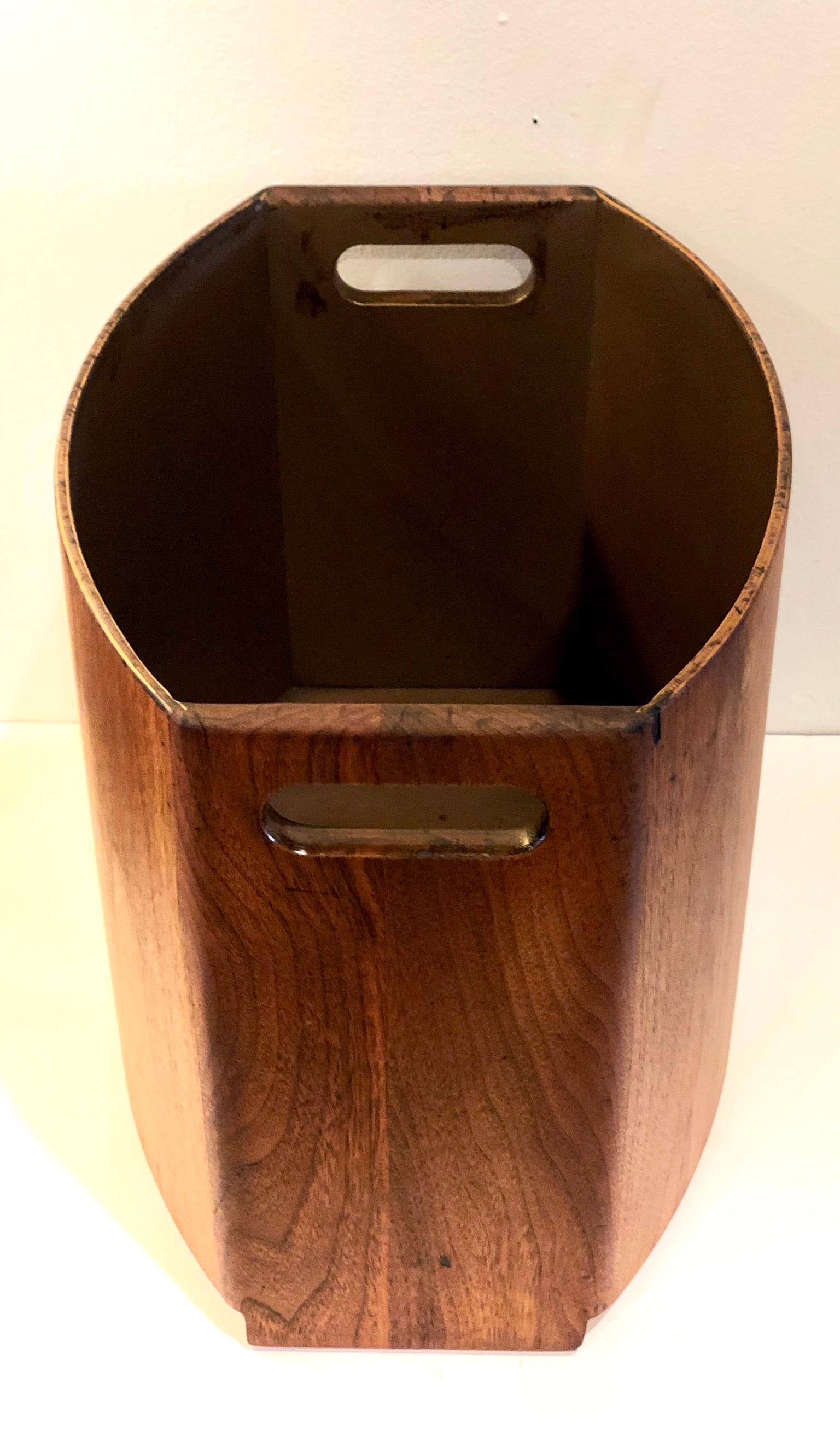 Walnut American Mid-Century Modern Rare Large Wastebasket with Handles by Stow Davis